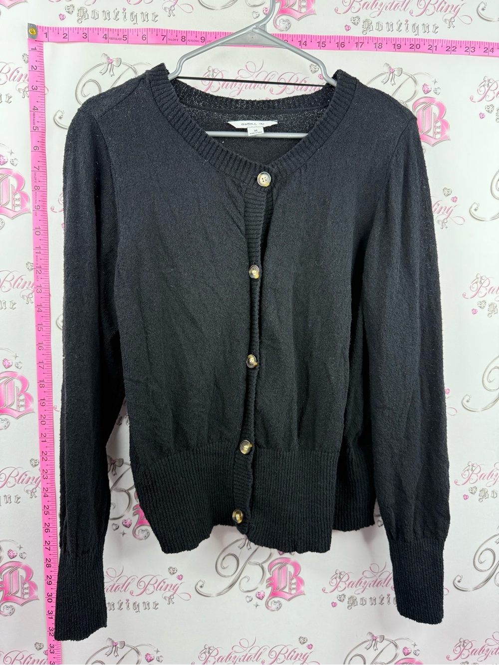 O'Neill cardigan sweater stretchy Black Button-Front Crewneck Cardigan